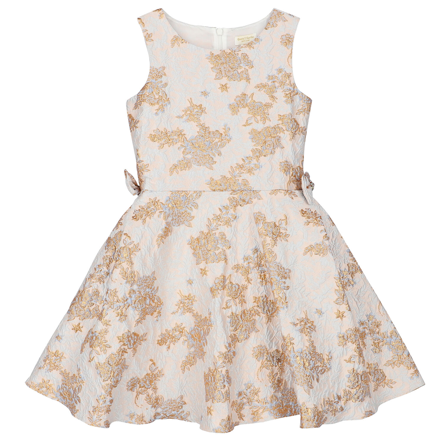 Girls Blue & Gold Brocade Dress, 1, hi-res