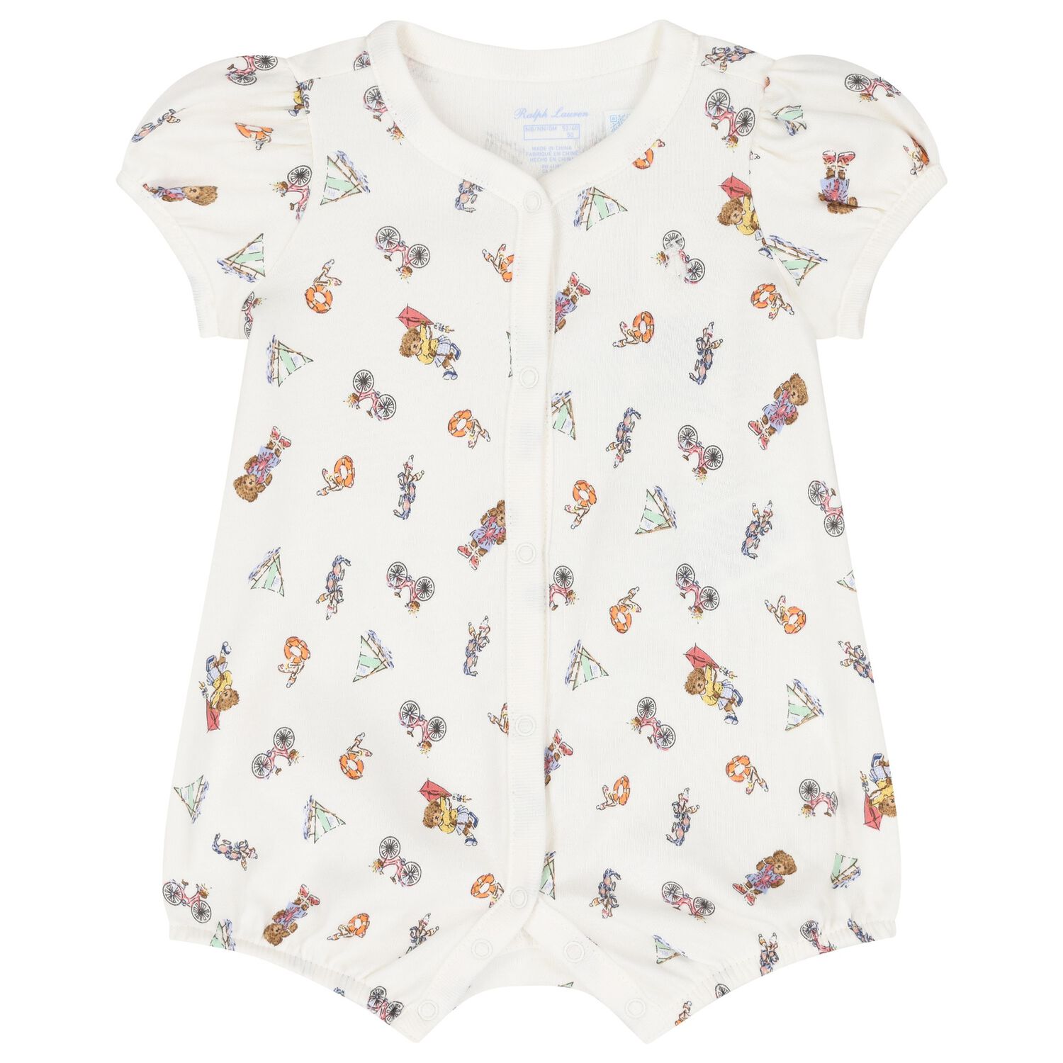 Baby Girls Ivory Teddy Bear Romper, 1, hi-res