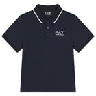 Boys Navy Blue Logo Polo Shirt  , 1, hi-res