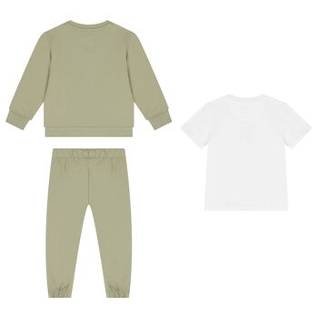 Baby Boys Green & White Tracksuit 3-Piece Set