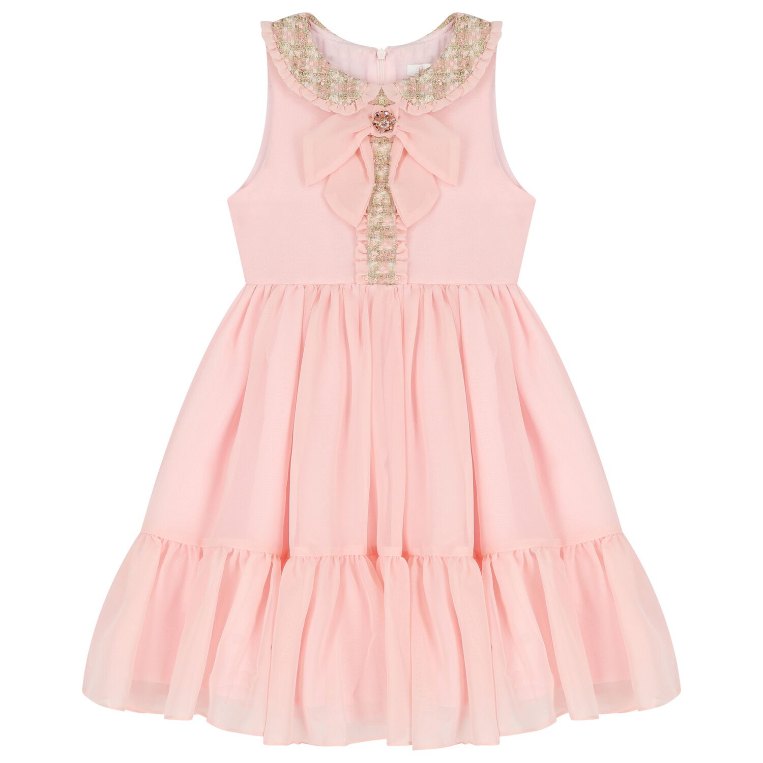 Girls Pink Chiffon Bow Dress, 1, hi-res