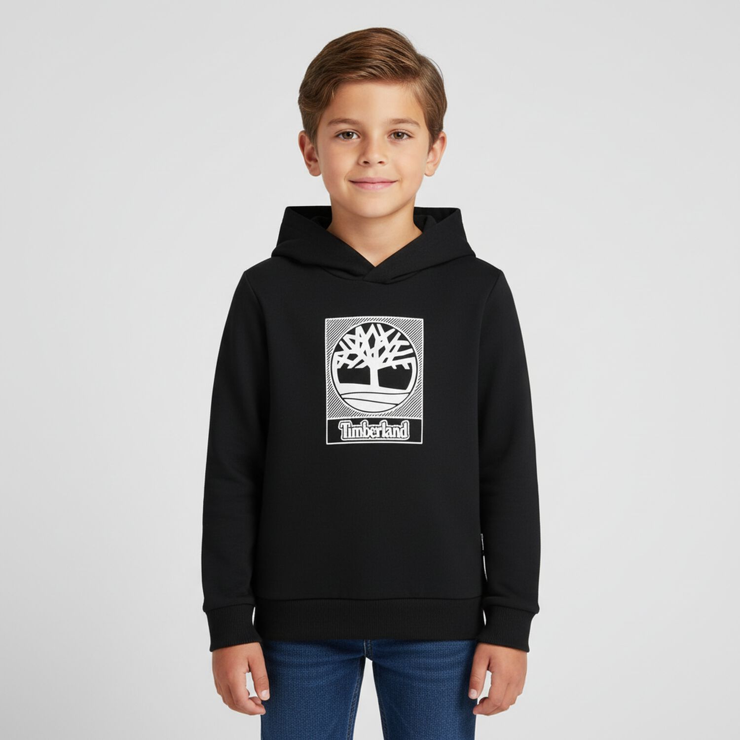 Boys Black Logo Hooded Top, 1, hi-res