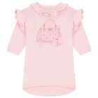 فستان بنات بالشعار بكشكشة باللون الوردي, 2, hi-res