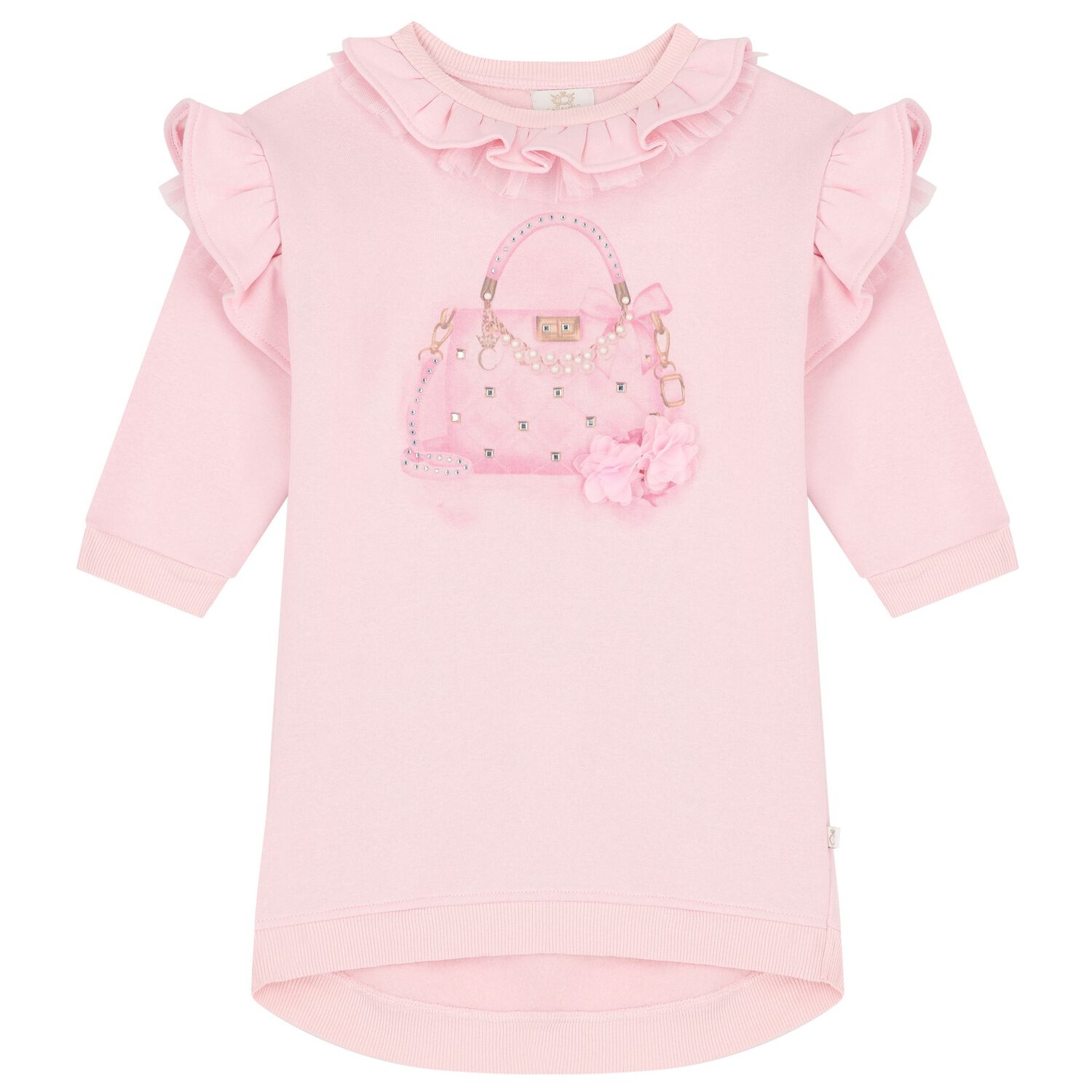 فستان بنات بالشعار بكشكشة باللون الوردي, 2, hi-res