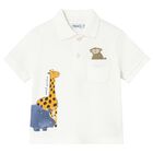 Younger Boys Ivory Animals Polo Shirt, 1, hi-res