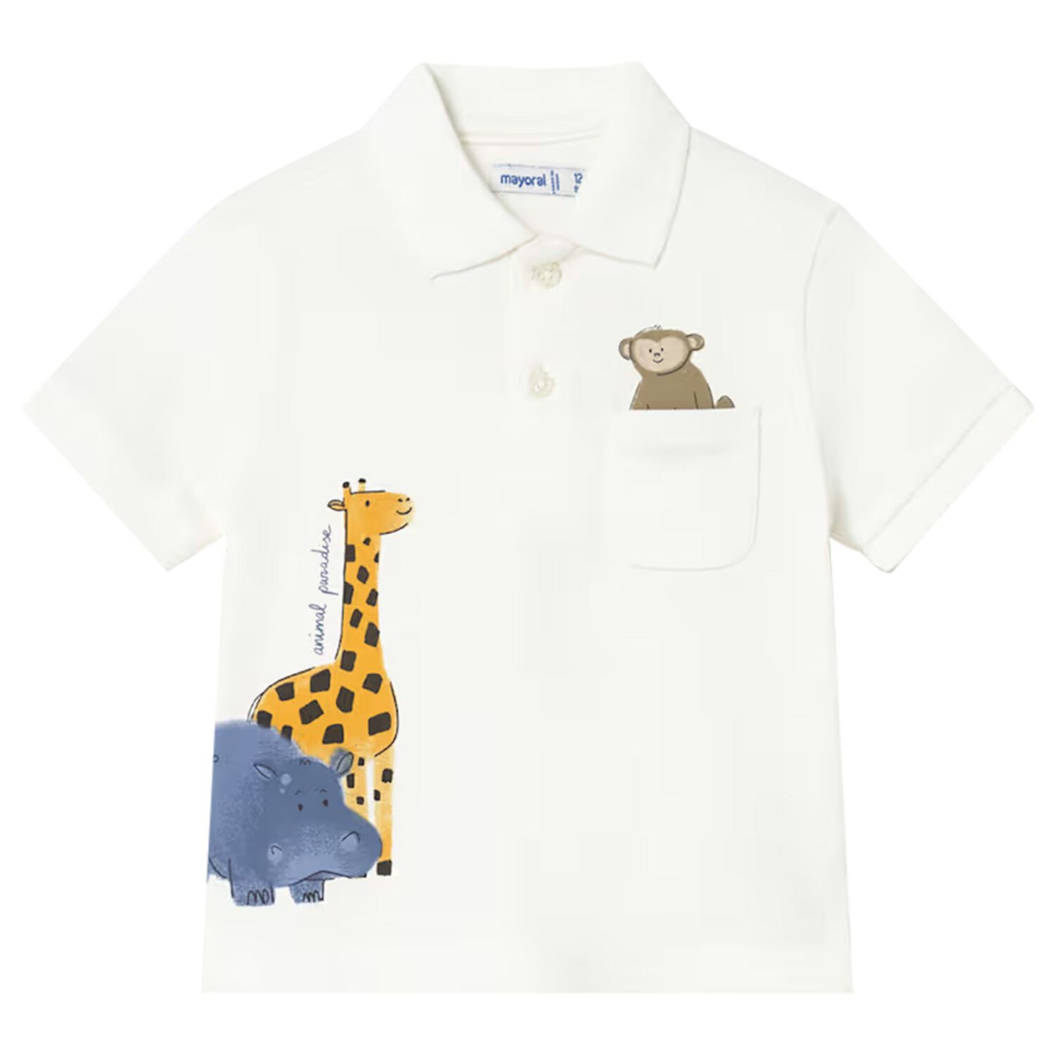 Younger Boys Ivory Animals Polo Shirt, 1, hi-res