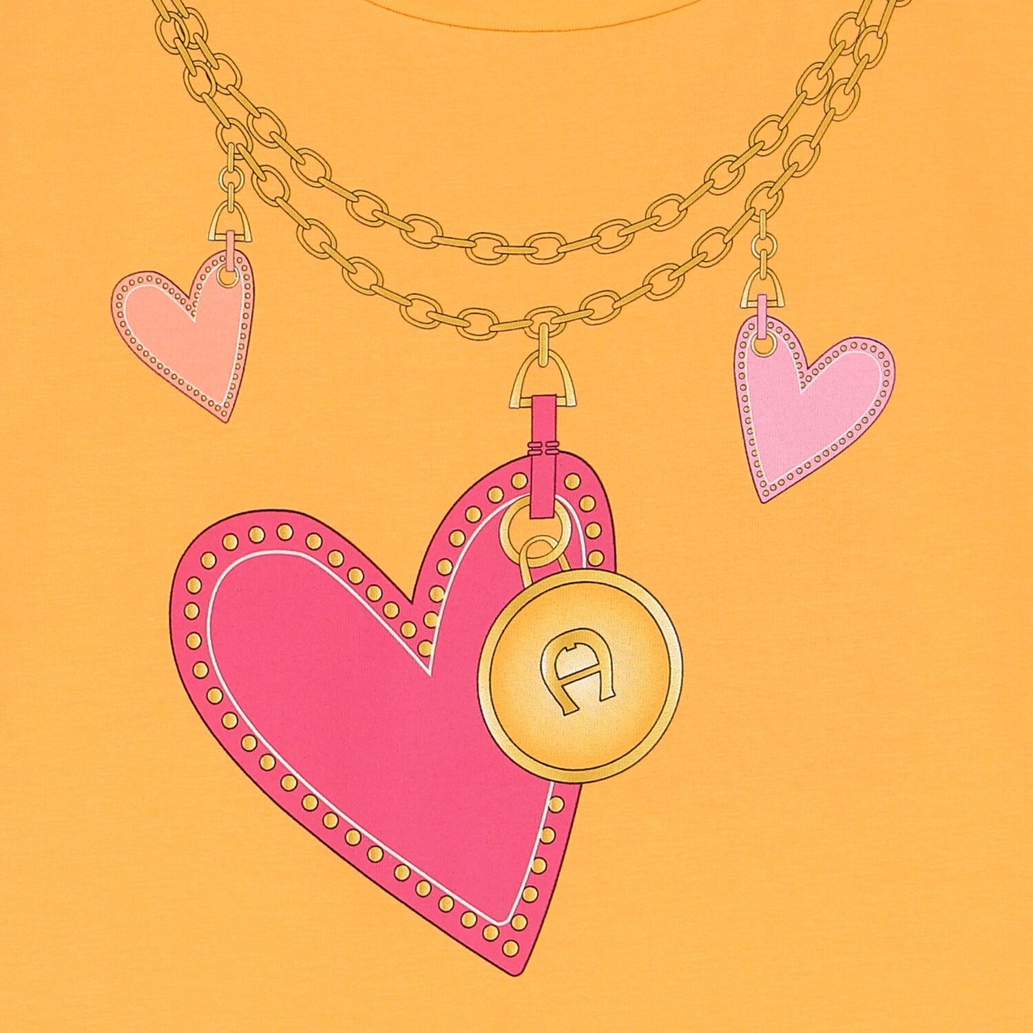 تيشيرت بنات بالشعار وطبعة قلب باللون البرتقالى, 2, hi-res