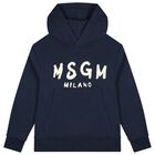 Navy Blue & Ivory Logo Hooded Top, 5, hi-res