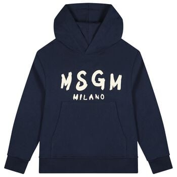 Navy Blue & Ivory Logo Hooded Top