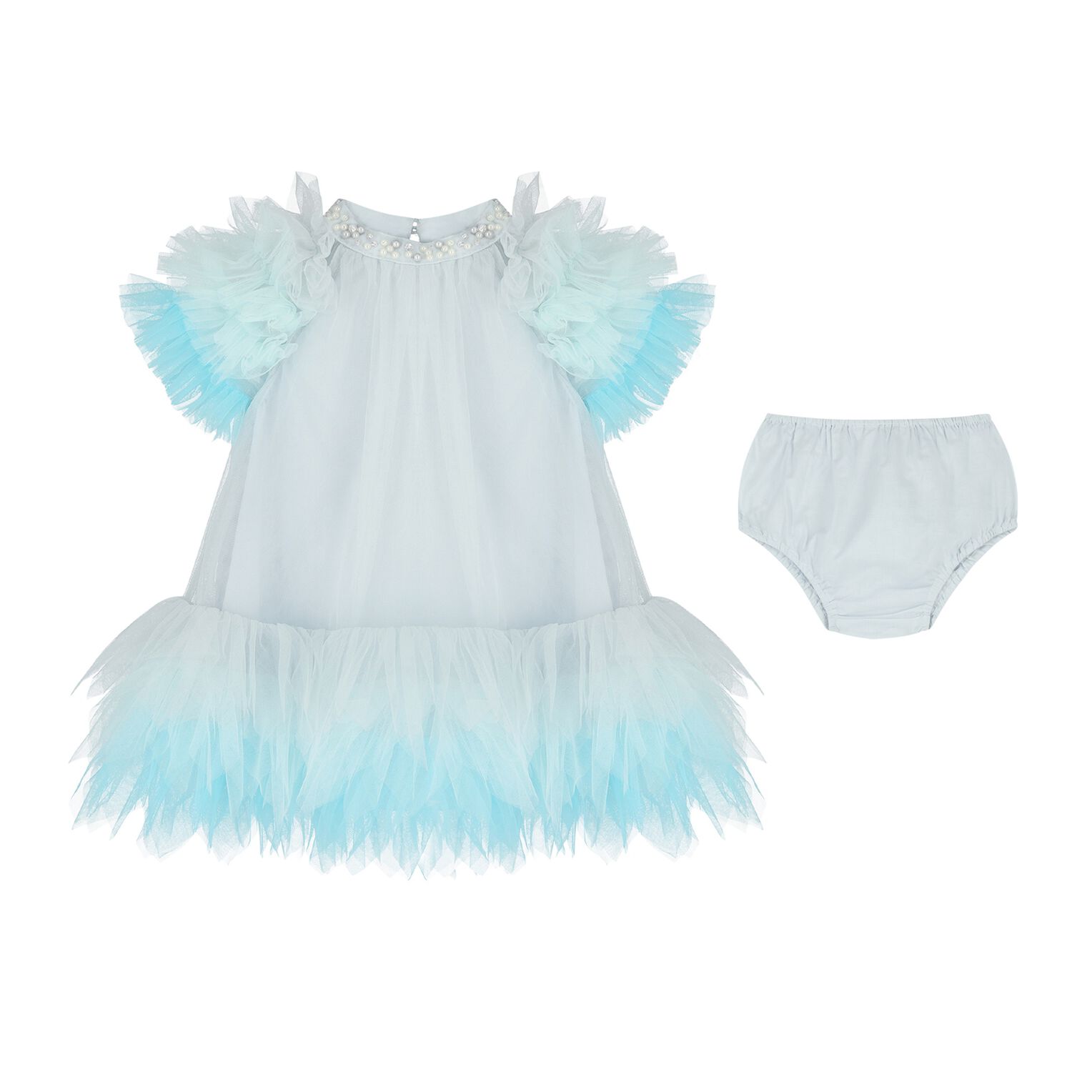 Baby Girls Blue Ruffled Tulle Dress Set, 1, hi-res