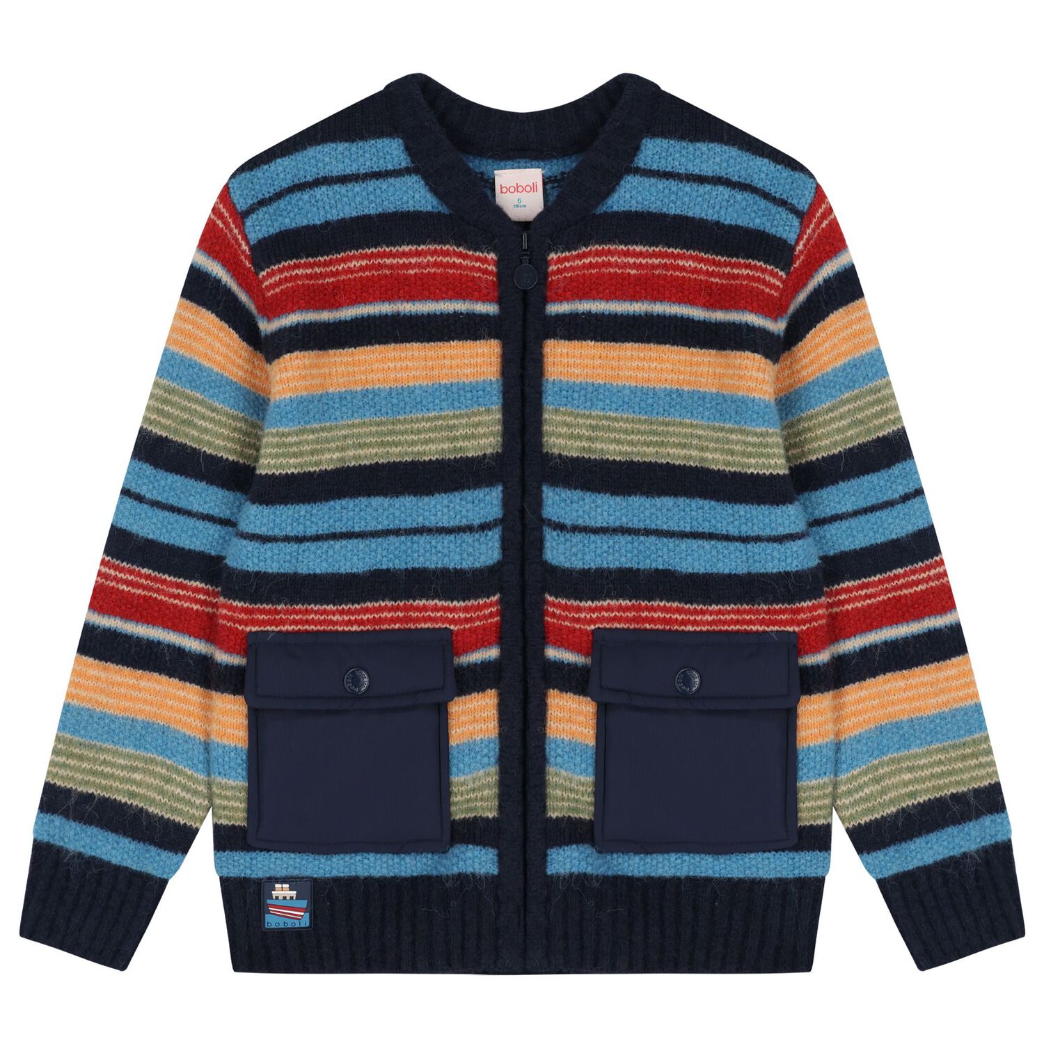 Boys Multi-Coloured Striped Jacket, 1, hi-res