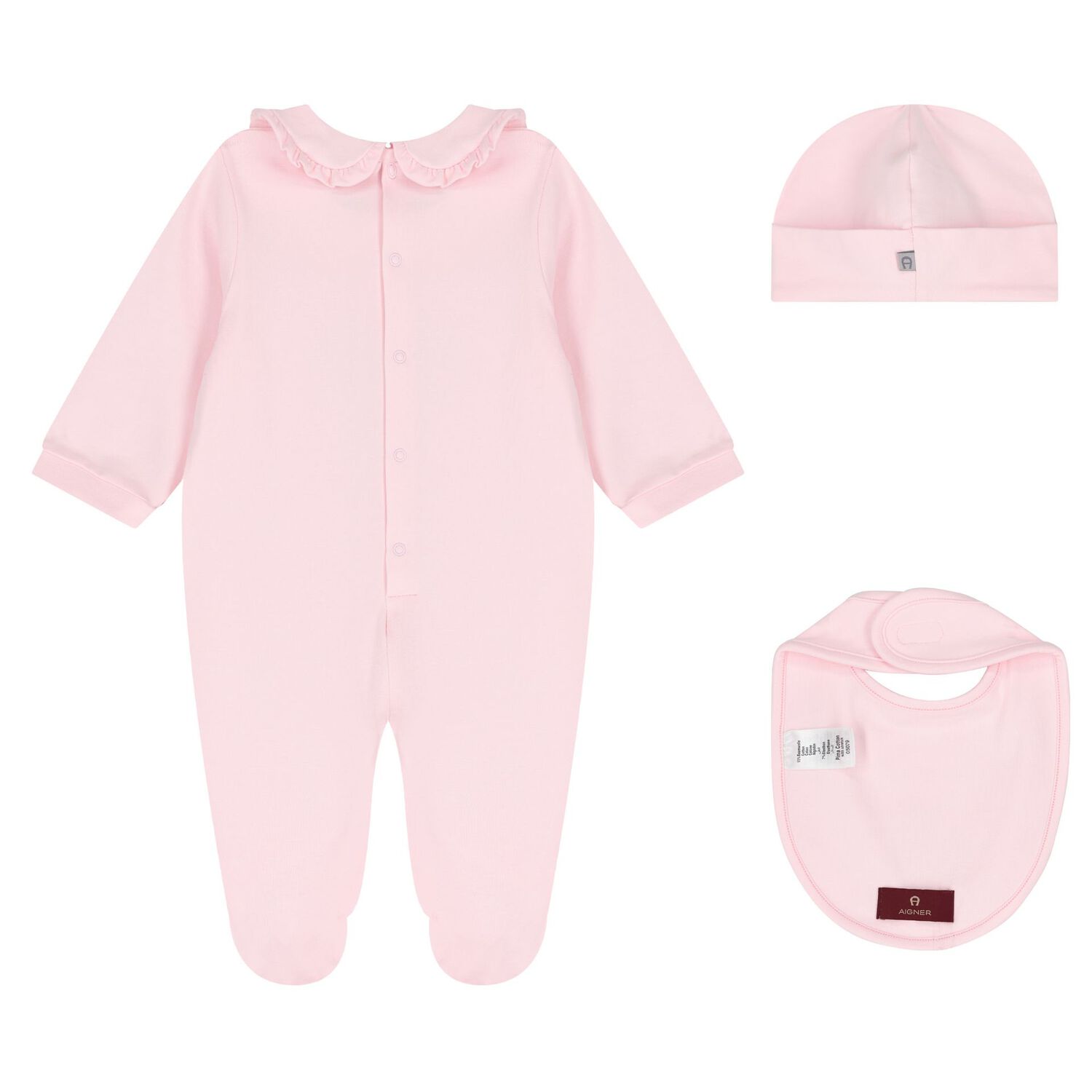 Baby Girls Pink & Gold Logo Babygrow, Hat & Bib Gift Set, 1, hi-res image number null