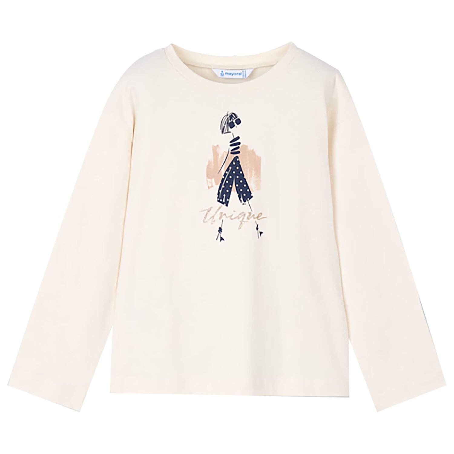 Girls Ivory Long Sleeve Top, 1, hi-res