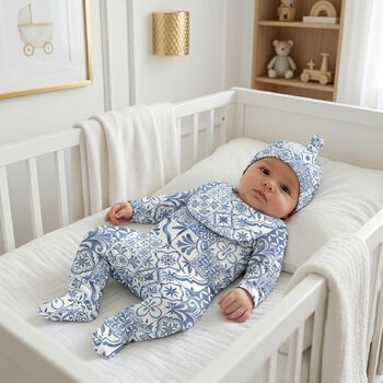Baby Boys Blue & White Babygrow Gift Set