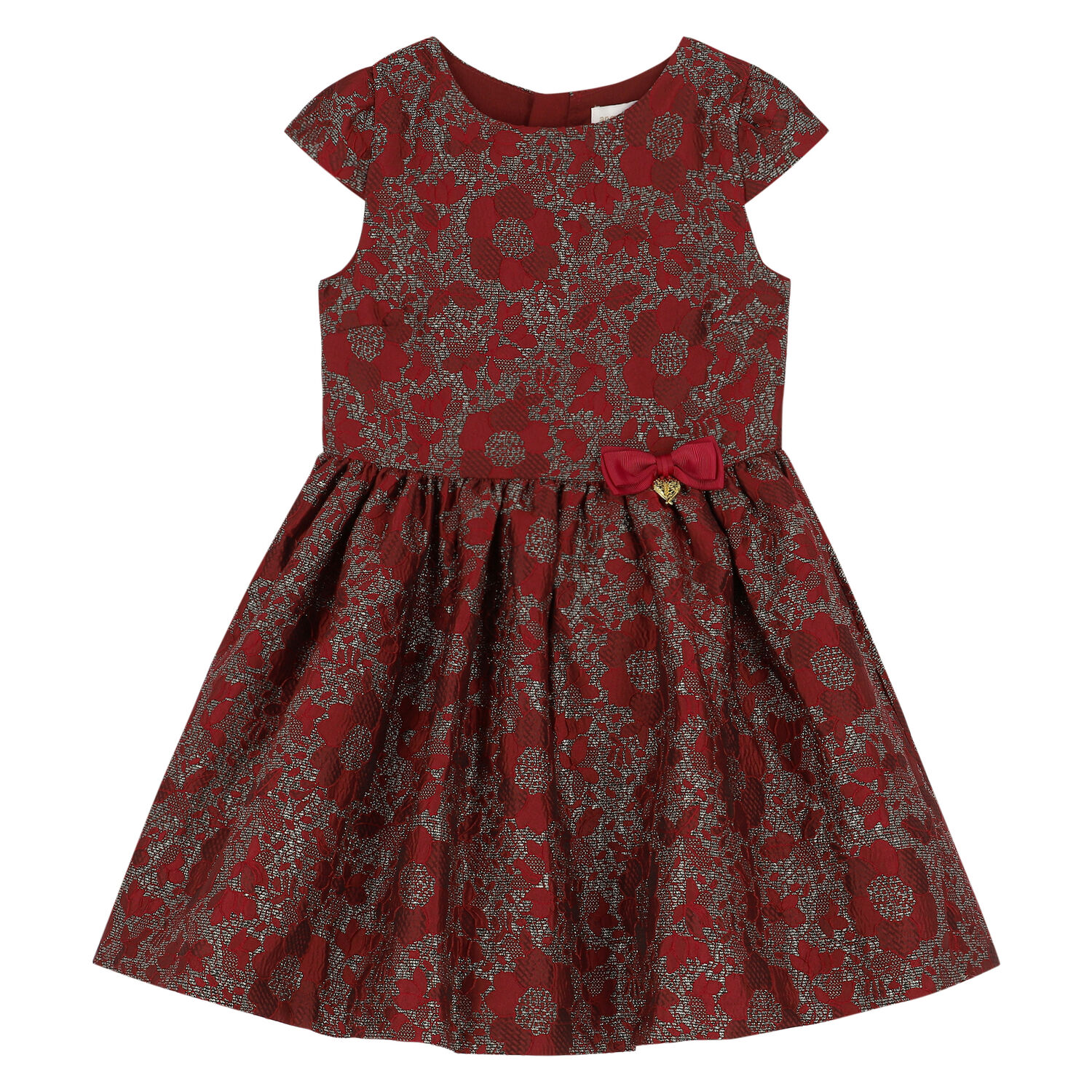 Girls Red & Gold Jacquard Dress, 3, hi-res image number null