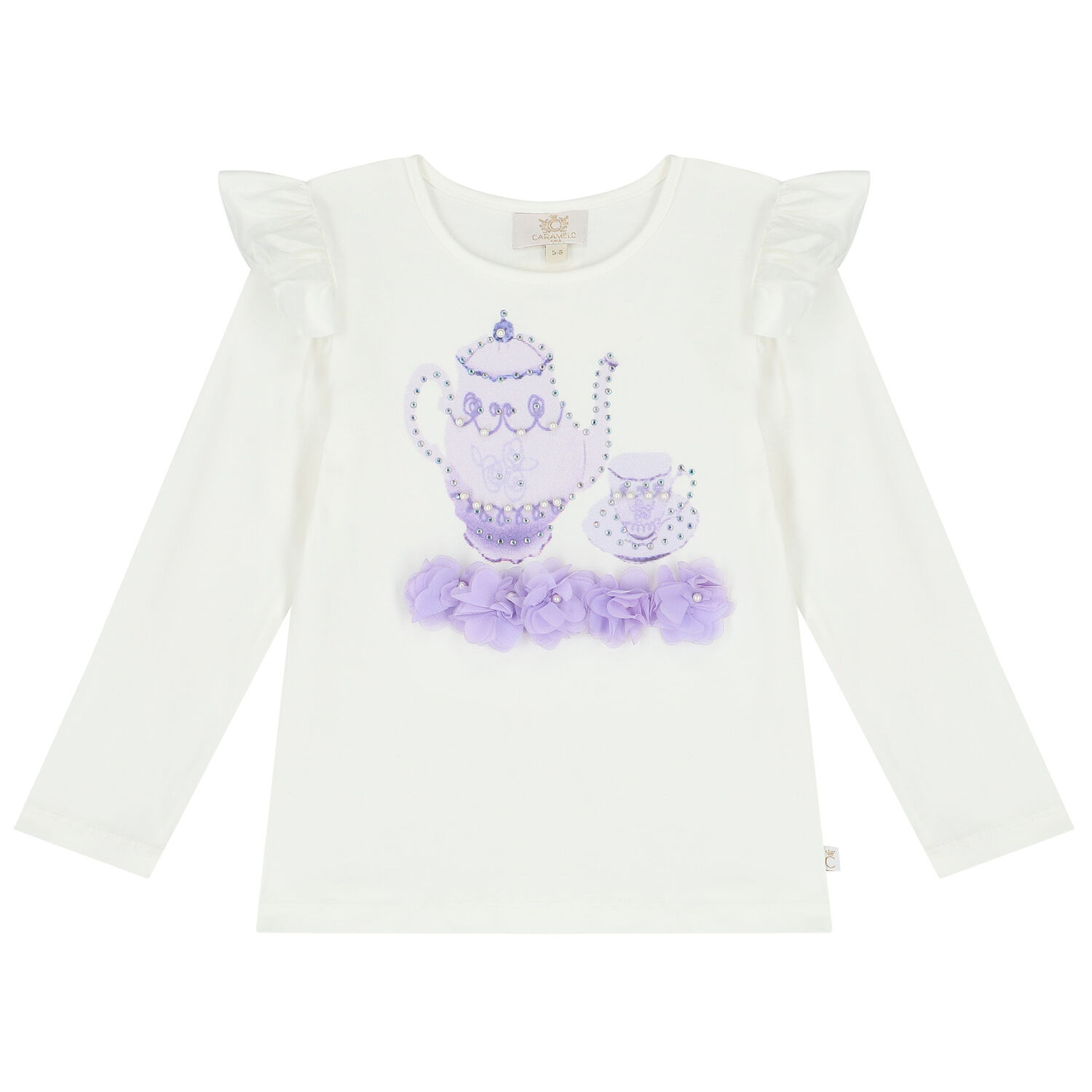 طقم بنات تنورة مزخرف باللون العاجي والبنفسجي, 3, hi-res