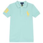 Boys Turquoise Blue Logo Polo Shirt, 1, hi-res
