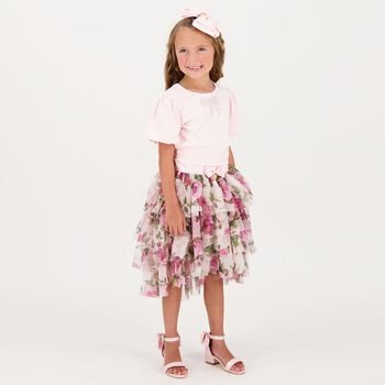 Girls Pink Rose Tulle Skirt