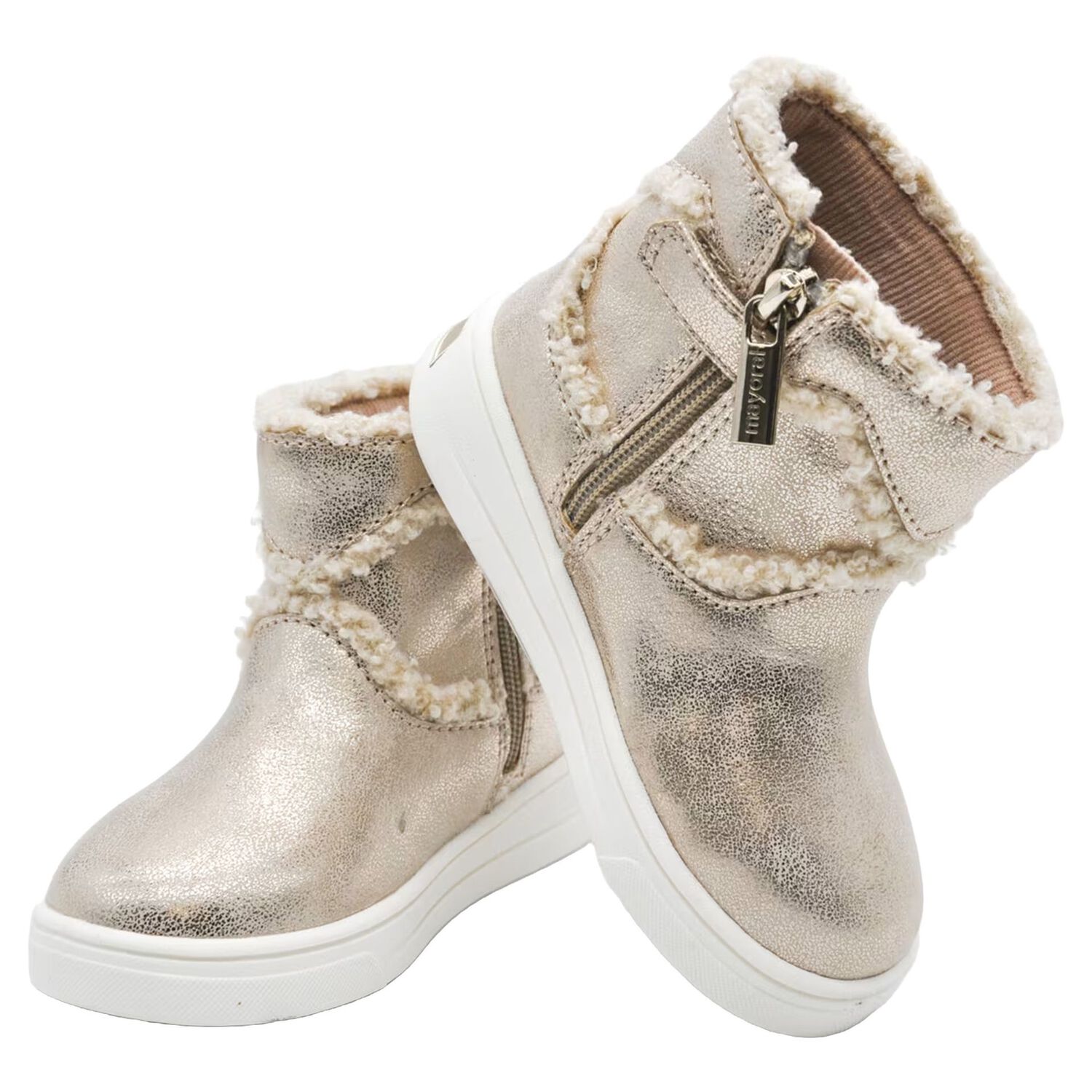 Girls Gold Faux Fur Boots, 1, hi-res