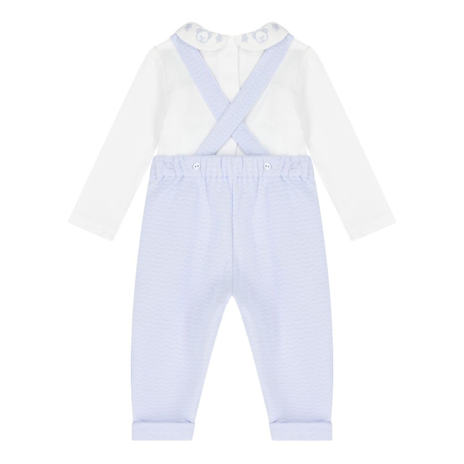 Baby Boys White & Blue Dungaree Set, 1, hi-res image number null