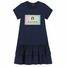 Girls Navy Logo Dress, 3, hi-res