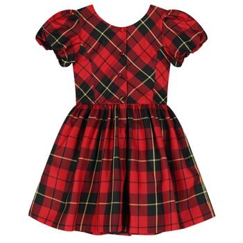 Girls Red & Black Tartan Taffeta Dress