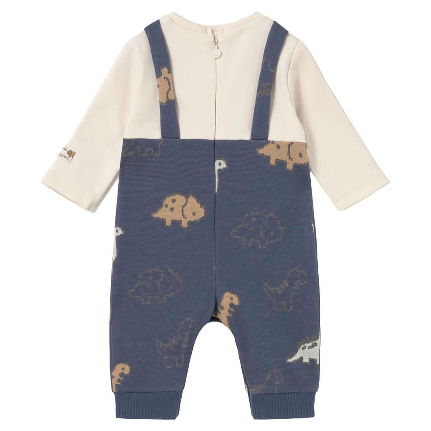 Baby Boys Ivory & Navy Blue Dinosaur Romper, 2, hi-res