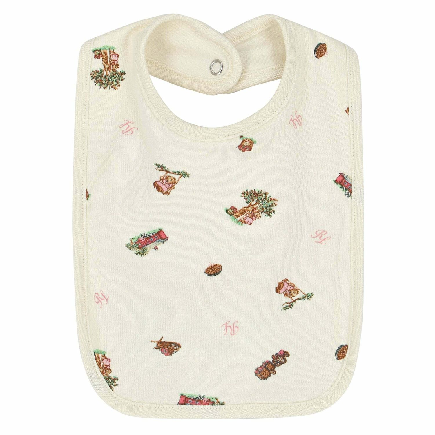 Baby Girls Ivory Bear Bib, 1, hi-res