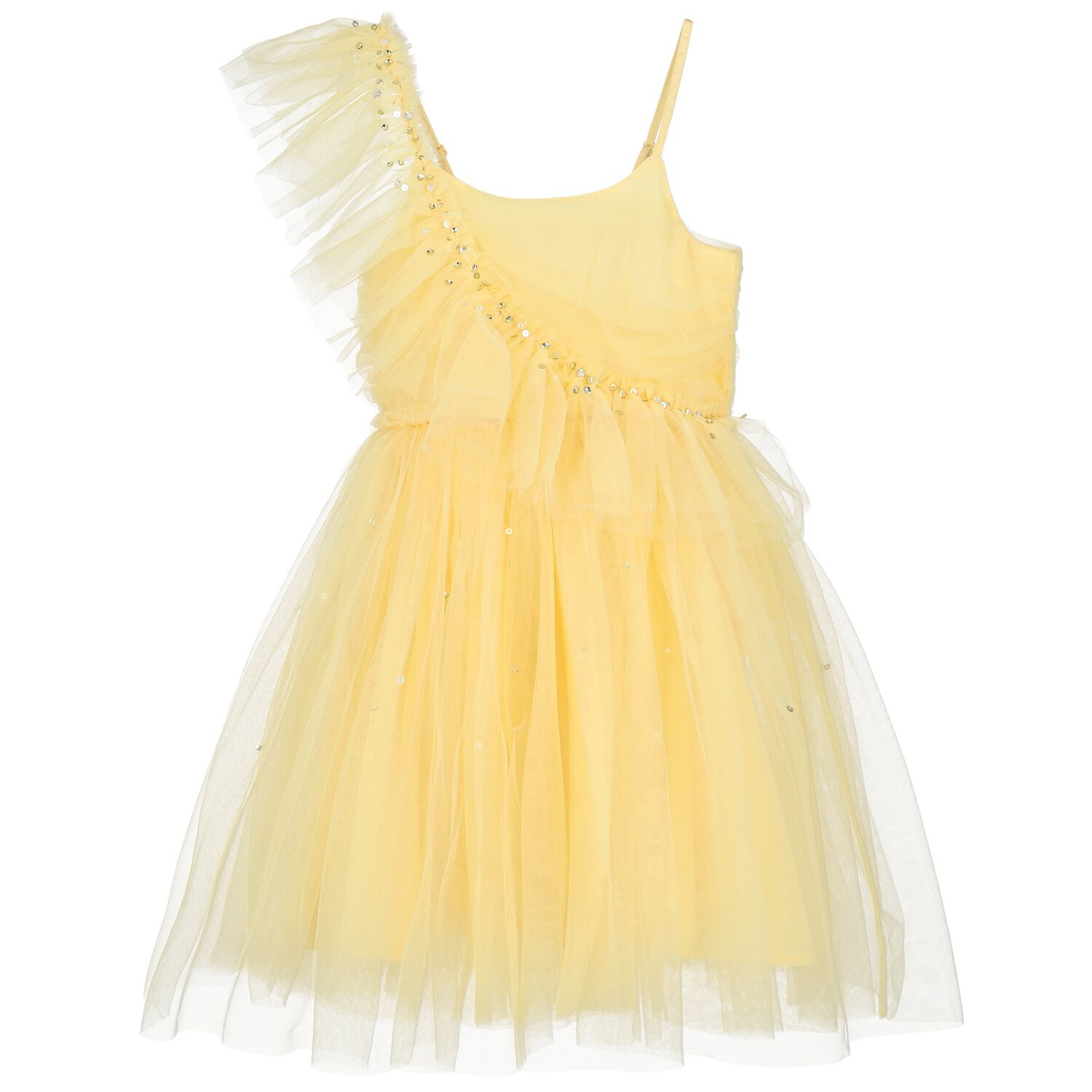 Girls Yellow Ruffled Tulle Dress, 1, hi-res image number null