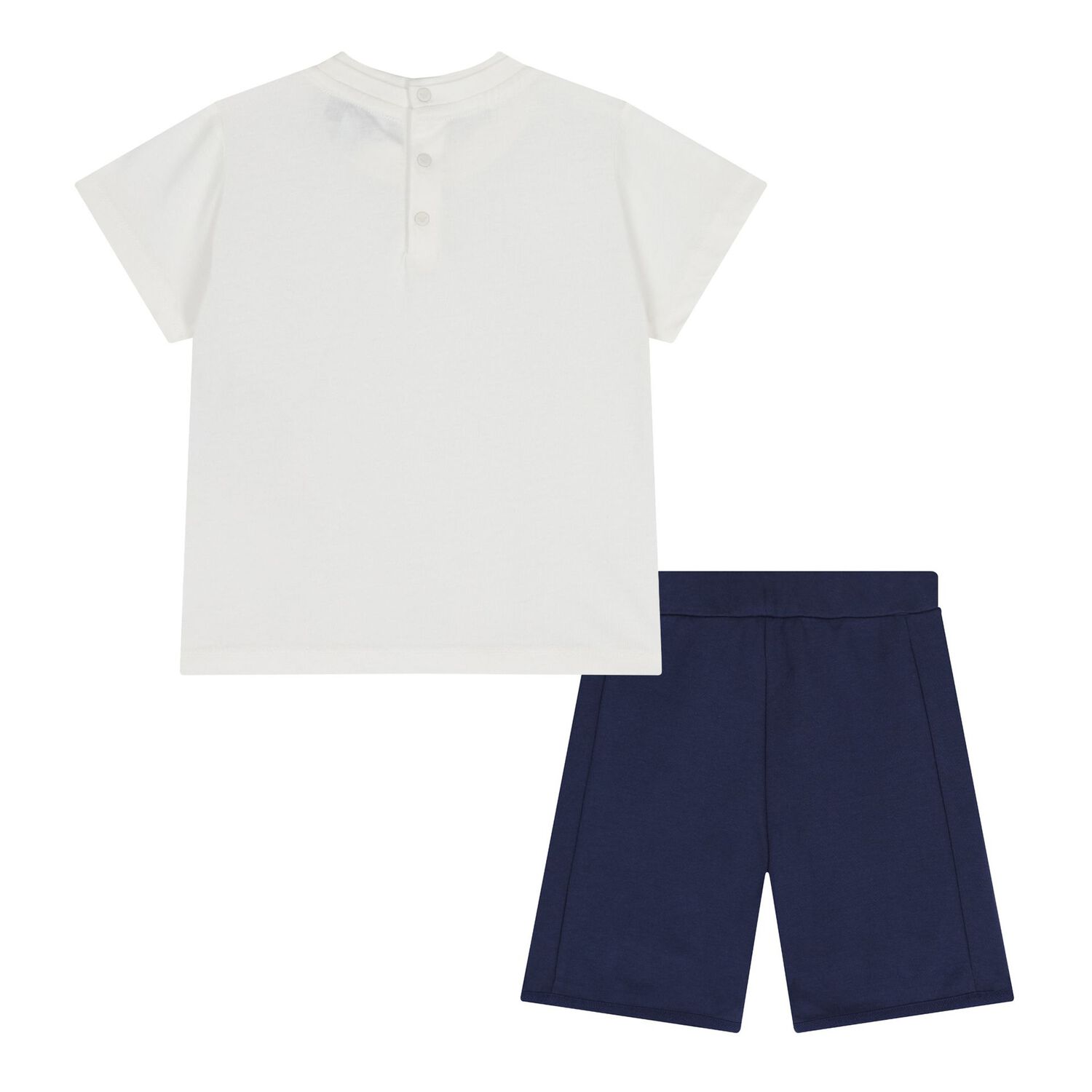 Baby Boys White & Navy Blue Logo Shorts Set, 1, hi-res