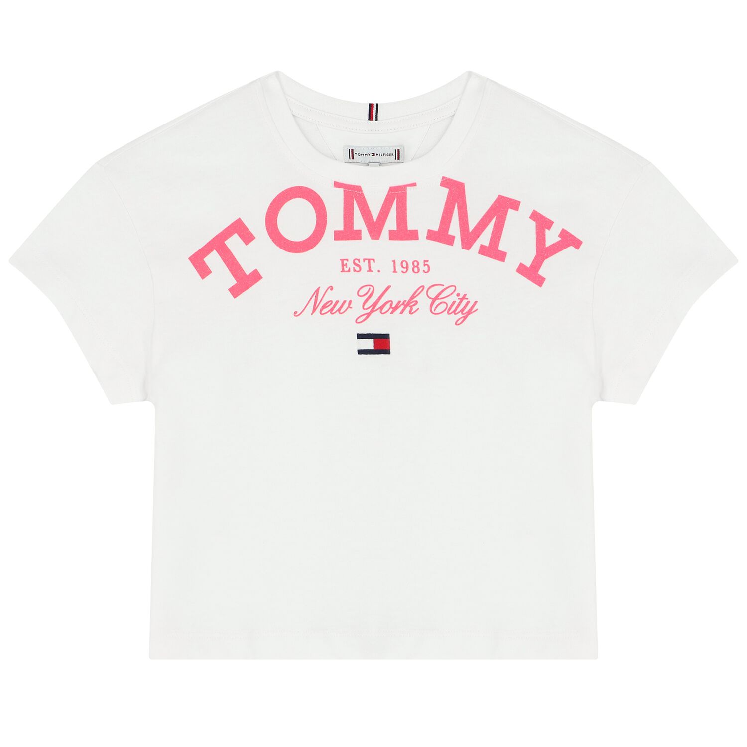 تيشيرت بنات بالشعار باللون الأبيض, 1, hi-res