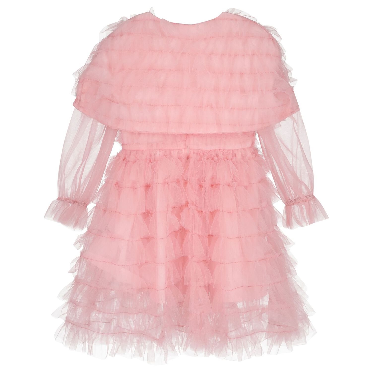 Girls Pink Ruffle Tulle Cape Dress, 1, hi-res