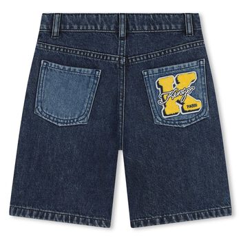 Boys Blue Tiger Logo Denim Shorts