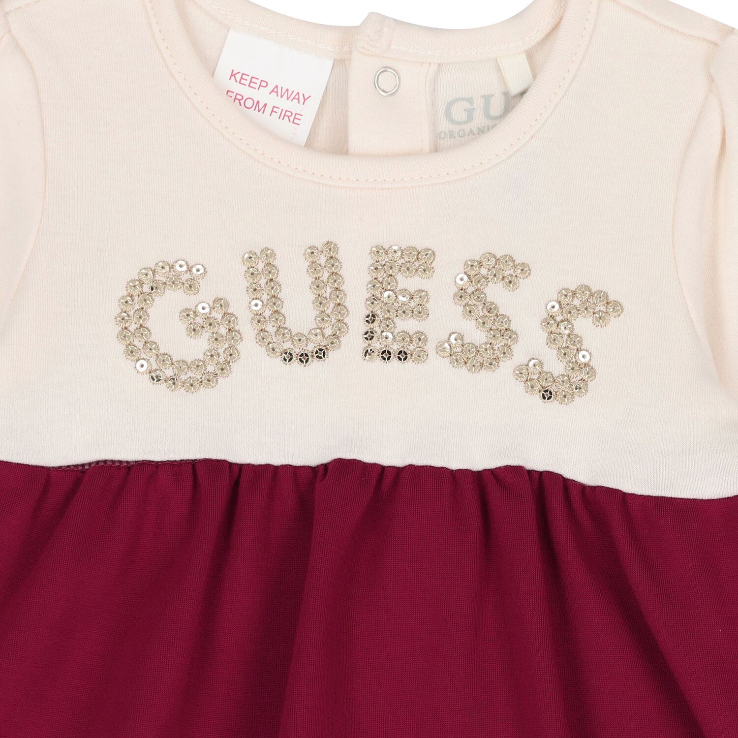 Baby Girls Ivory & Burgundy Bodysuit Dress, 1, hi-res