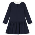 Girls Navy Blue Bow Dress, 2, hi-res