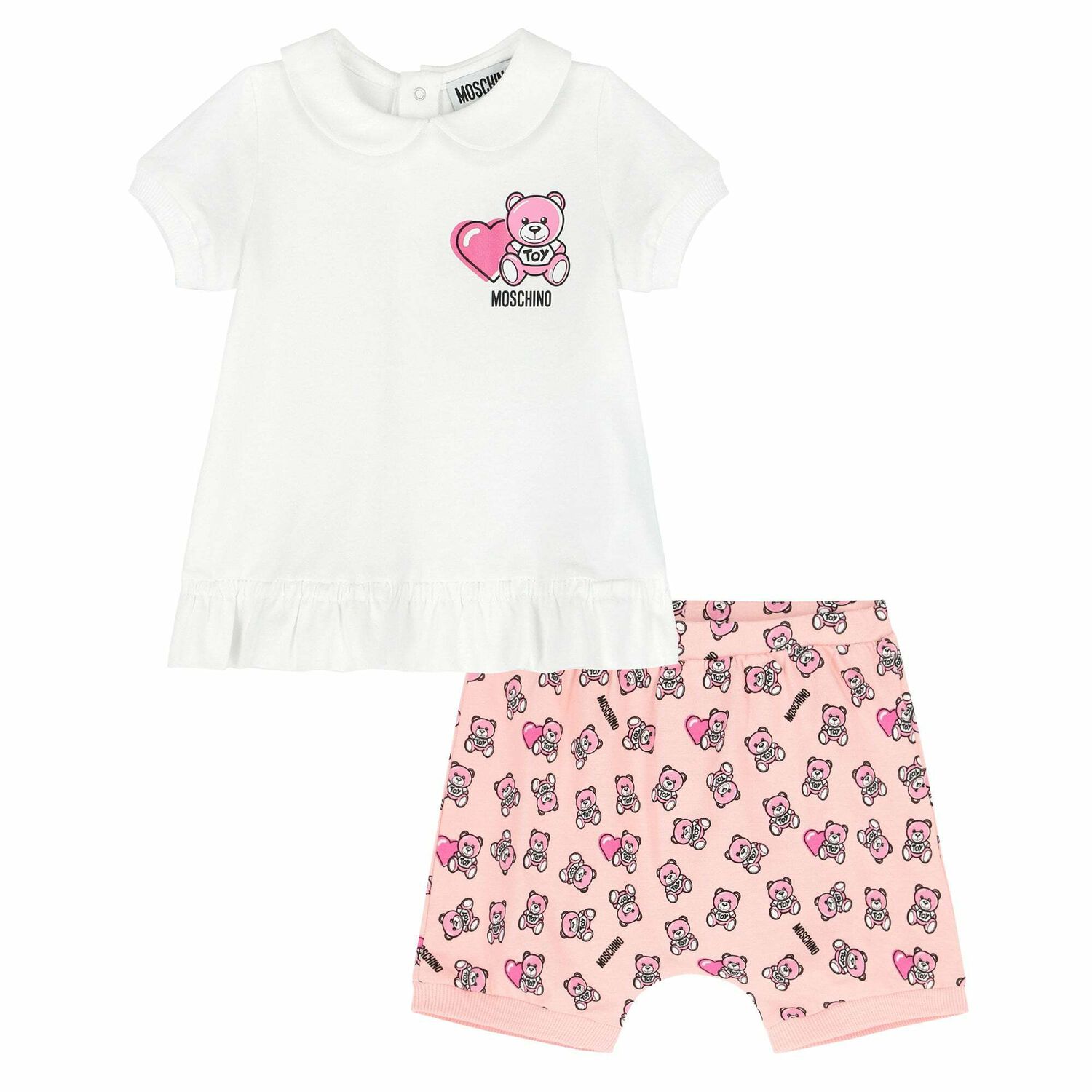 Younger Girls White & Pink Logo Short Set, 1, hi-res image number null