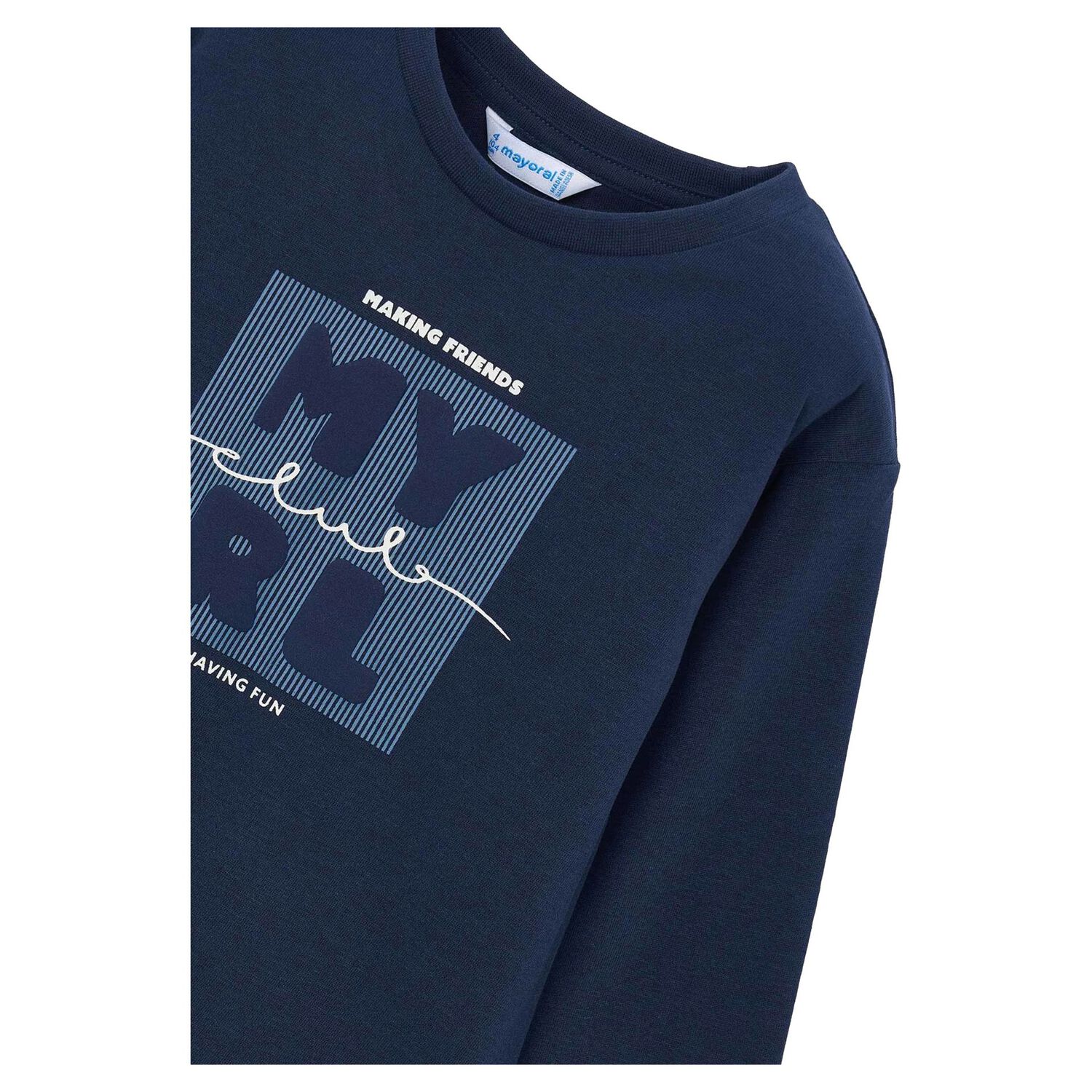 Boys Navy Blue Logo Long Sleeve Top, 3, hi-res