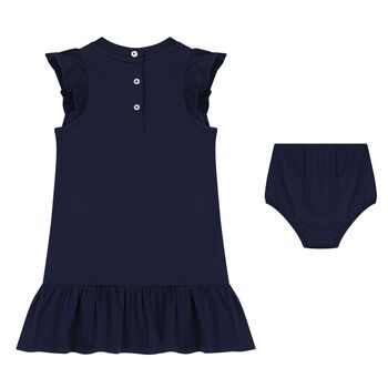 Baby Girls Navy Blue Polo Bear Dress Set