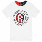 Boys White & Navy Logo T-Shirt, 2, hi-res