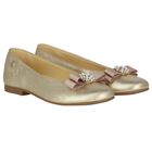 Girls Gold Ballerina Bow Shoes, 1, hi-res