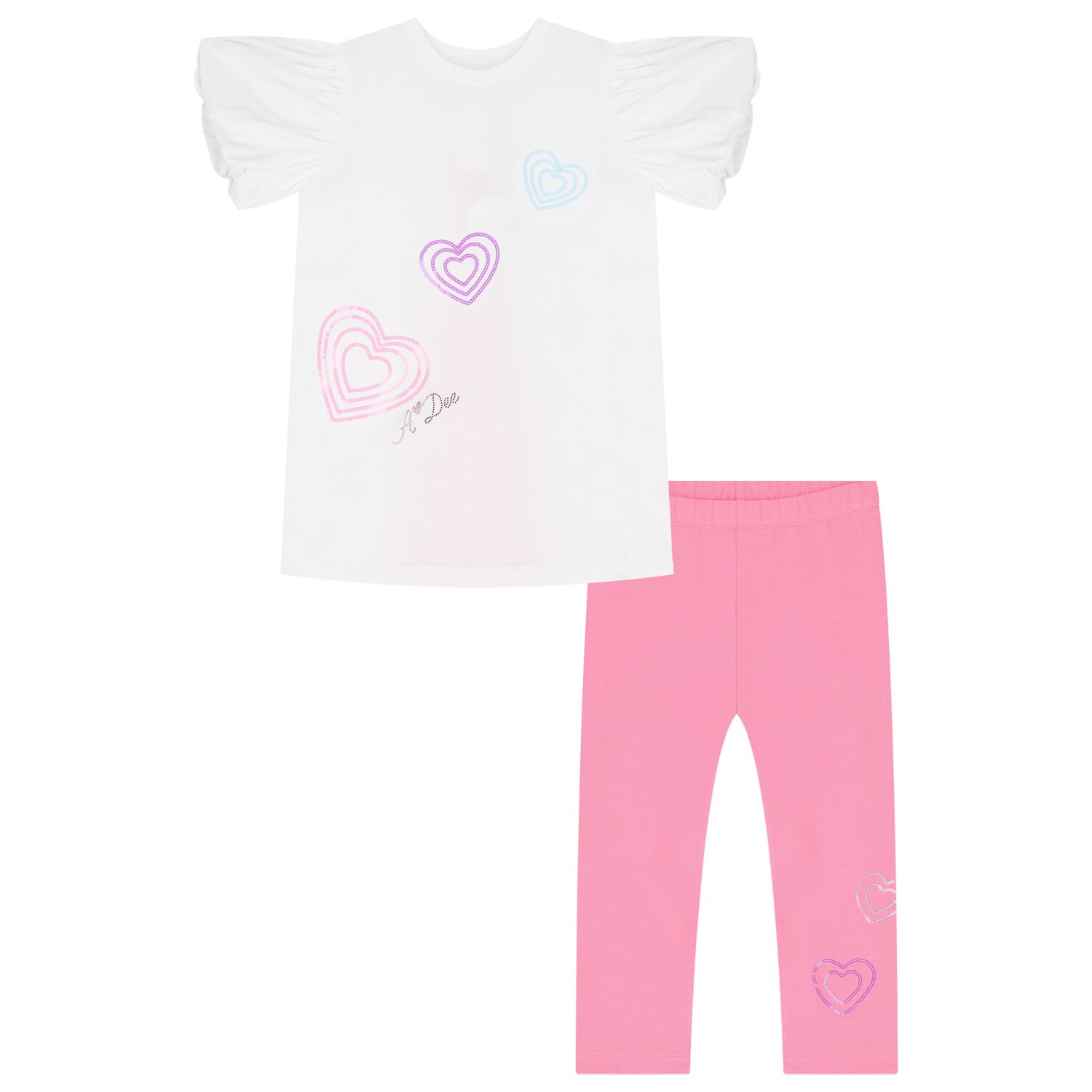 Girls White & Pink Cotton Leggings Set, 1, hi-res image number null
