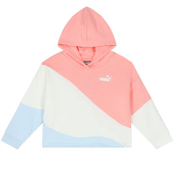 Girls Pink, White & Blue Logo Hooded Top