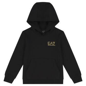 Boys Black Logo Hooded Top