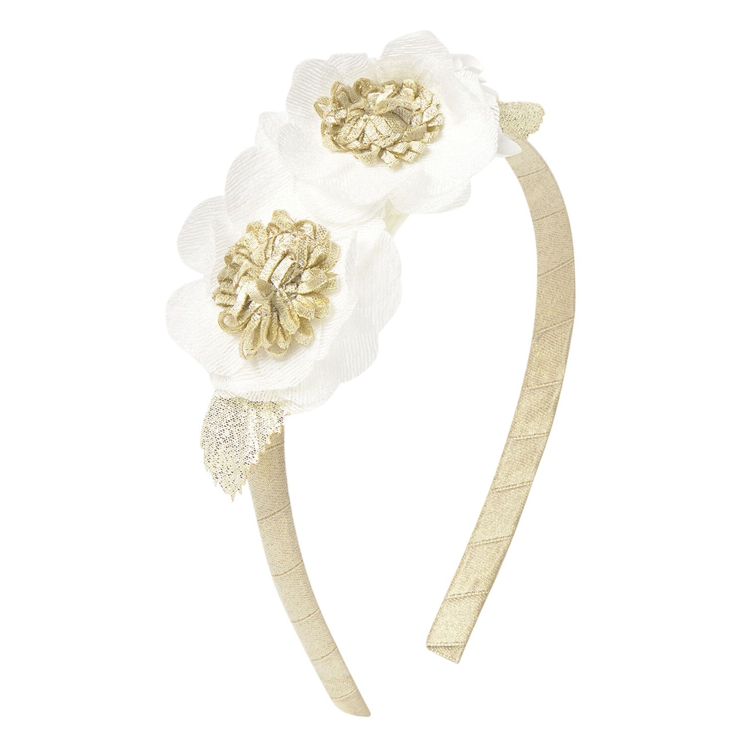 Girls Gold & White Flower Headband, 2, hi-res image number null
