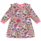 فستان بنات بالشعار باللون الابيض, 1, hi-res