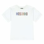 تيشيرت بشعار لامع باللون الابيض للبنات, 1, hi-res