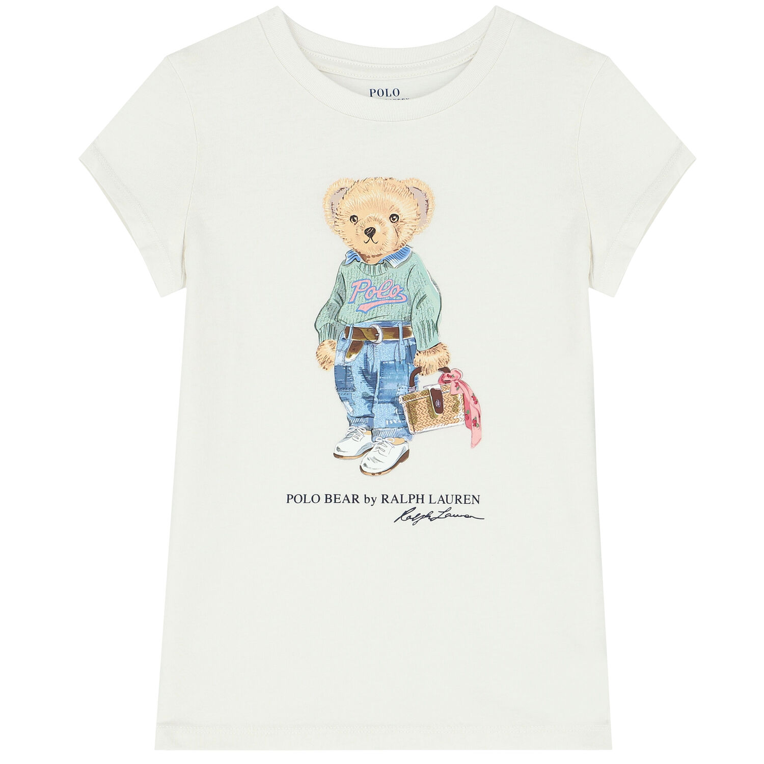 Girls White Bear Logo T-Shirt, 1, hi-res