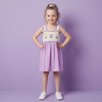 Younger Girls Lilac & Ivory Flower Dress
