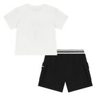 Boys White & Black Ikonik Shorts Set, 1, hi-res