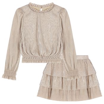 Girls Gold Plissé Skirt Set